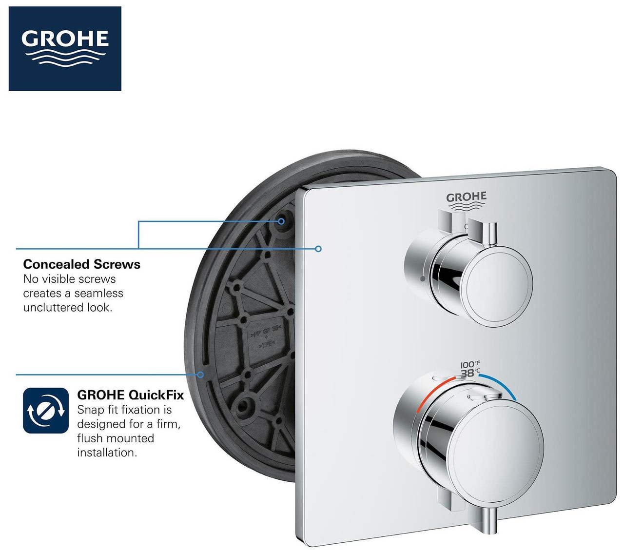 Grohe Grohtherm 241102430 Single Function 2-Handle Thermostatic Valve Trim in Matte Black