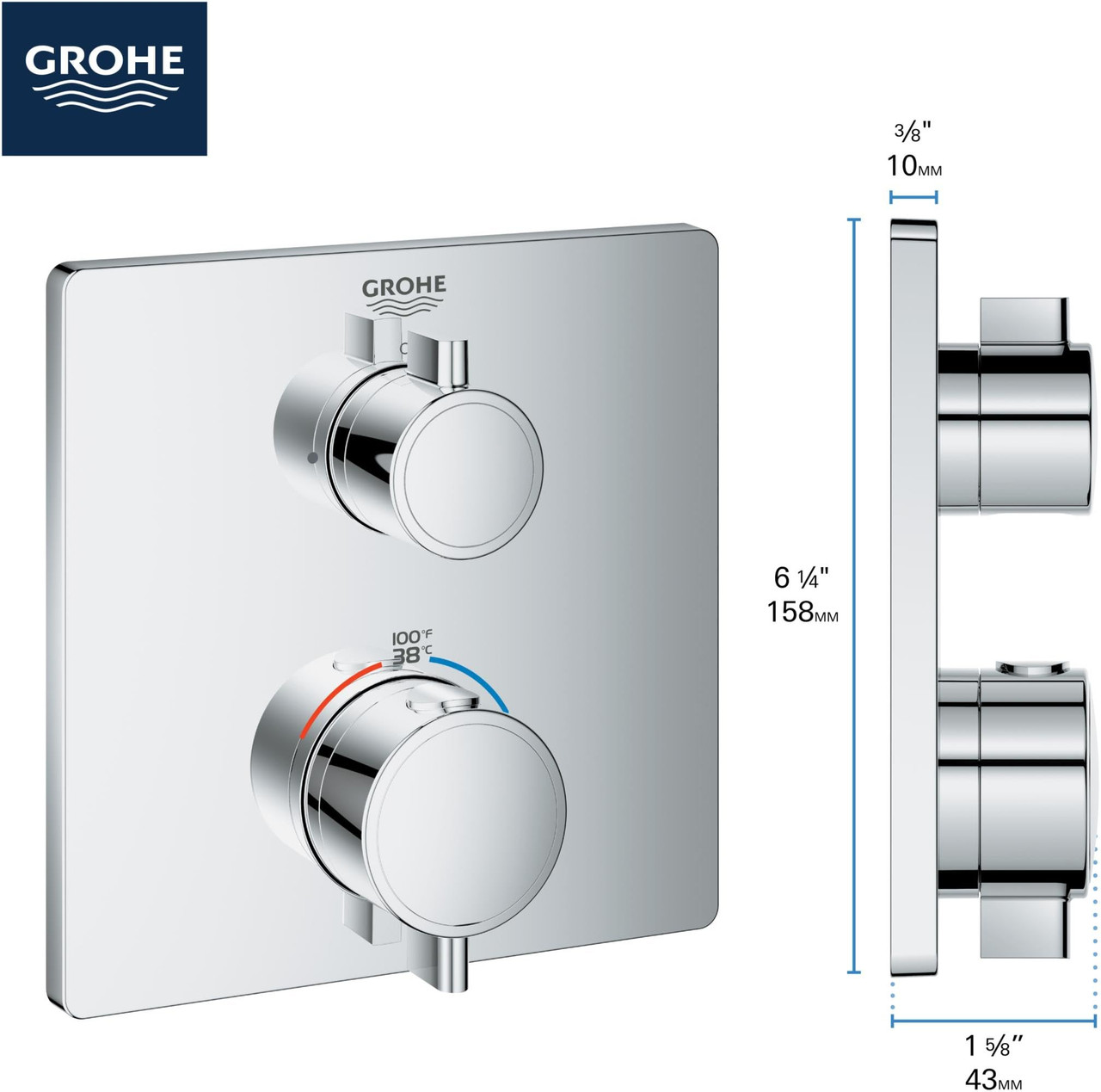 Grohe Grohtherm 241102430 Single Function 2-Handle Thermostatic Valve Trim in Matte Black