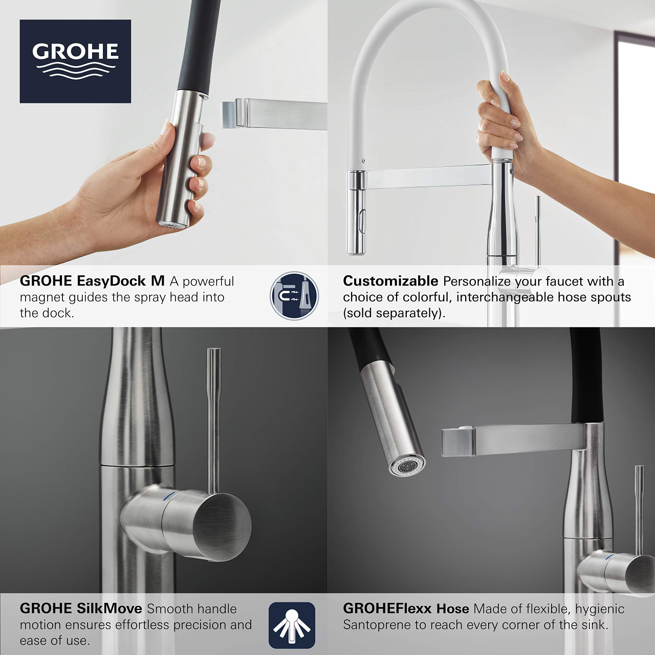 Grohe Essence 30295A00 Single-Handle Semi-Pro Dual Spray Kitchen Faucet 1.75 GPM in Grohe Hard Graphite