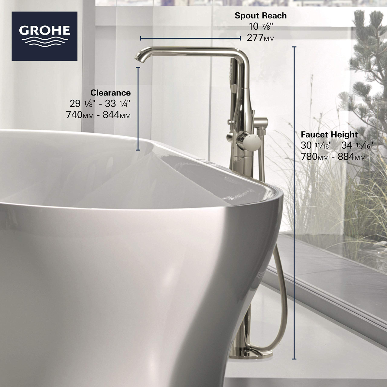 Grohe Essence 23491GNA Single-Handle Freestanding Tub Faucet with 1.75 GPM Hand Shower in Grohe Brushed Cool Sunrise