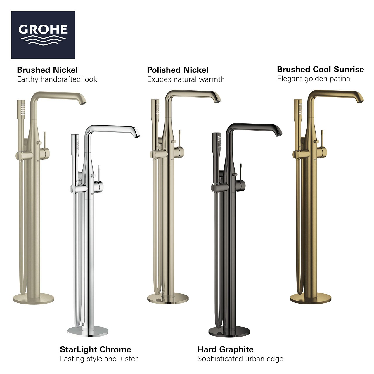 Grohe Essence 23491GNA Single-Handle Freestanding Tub Faucet with 1.75 GPM Hand Shower in Grohe Brushed Cool Sunrise
