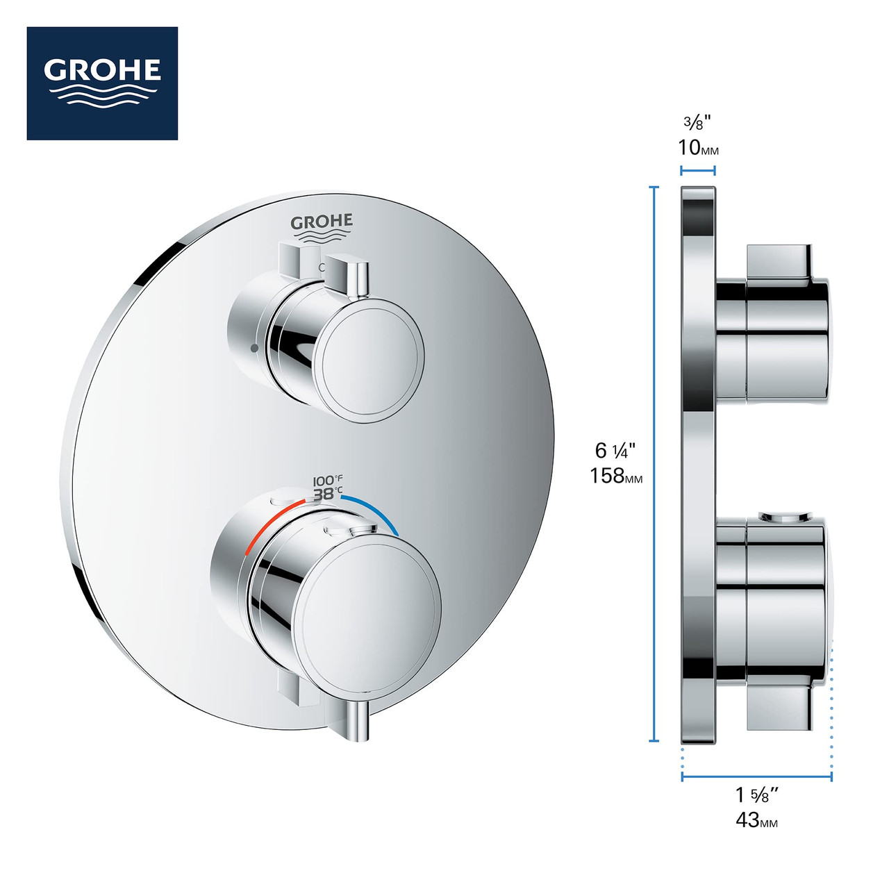 Grohe Grohtherm 241072430 Single Function 2-Handle Thermostatic Valve Trim in Matte Black