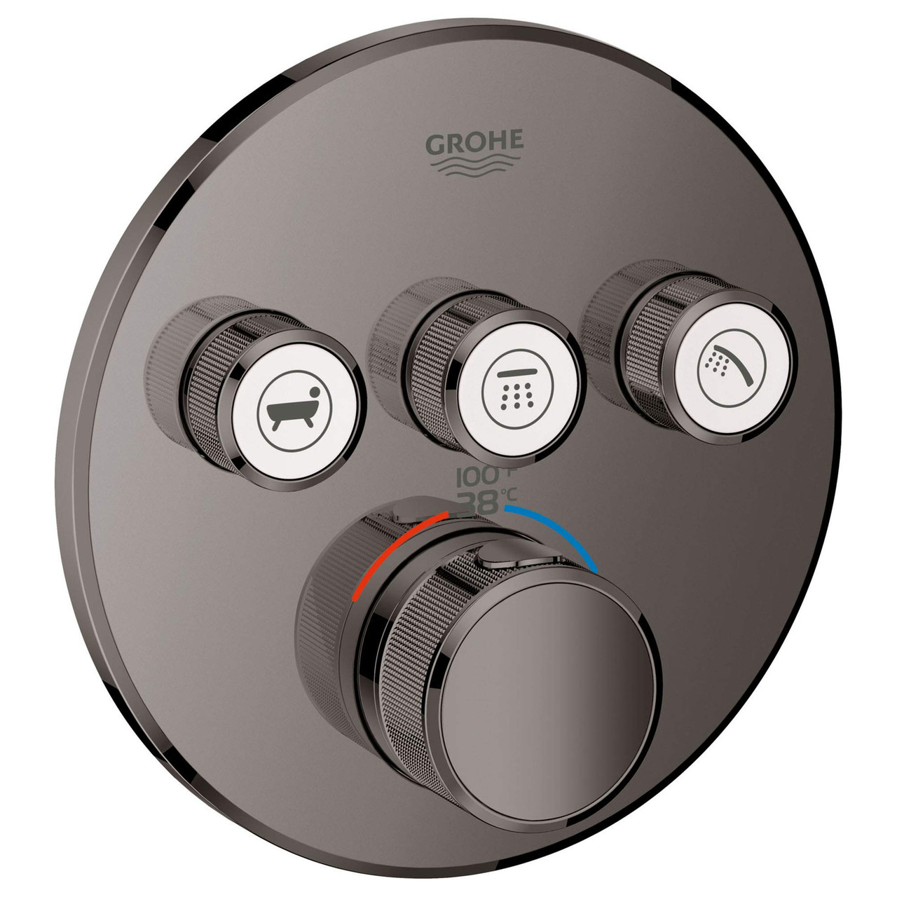 Grohe Grohtherm 29138A00 Triple Function Thermostatic Valve Trim in Grohe Hard Graphite