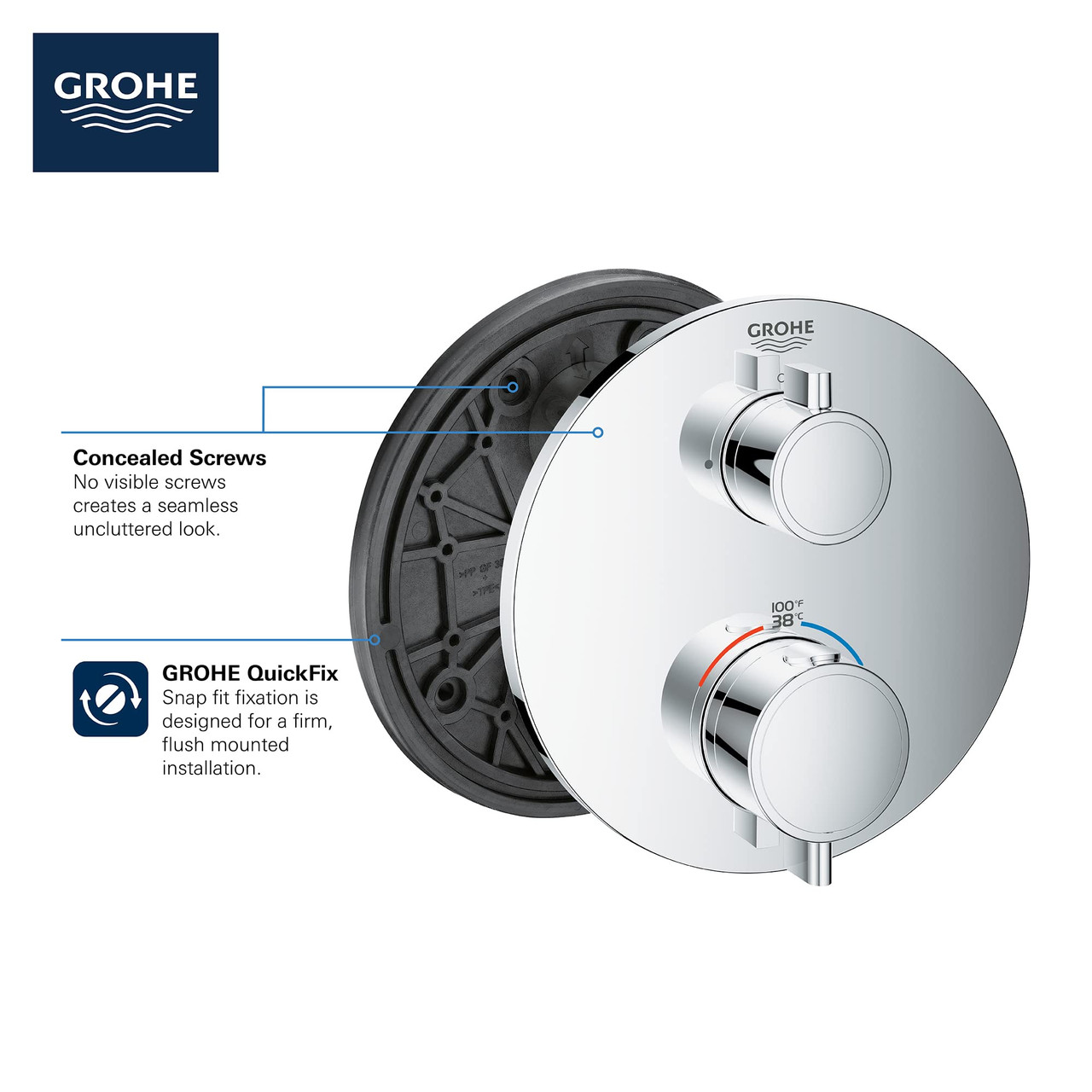 Grohe Grohtherm 24133A00 Dual Function 2-Handle Thermostatic Valve Trim in Grohe Hard Graphite