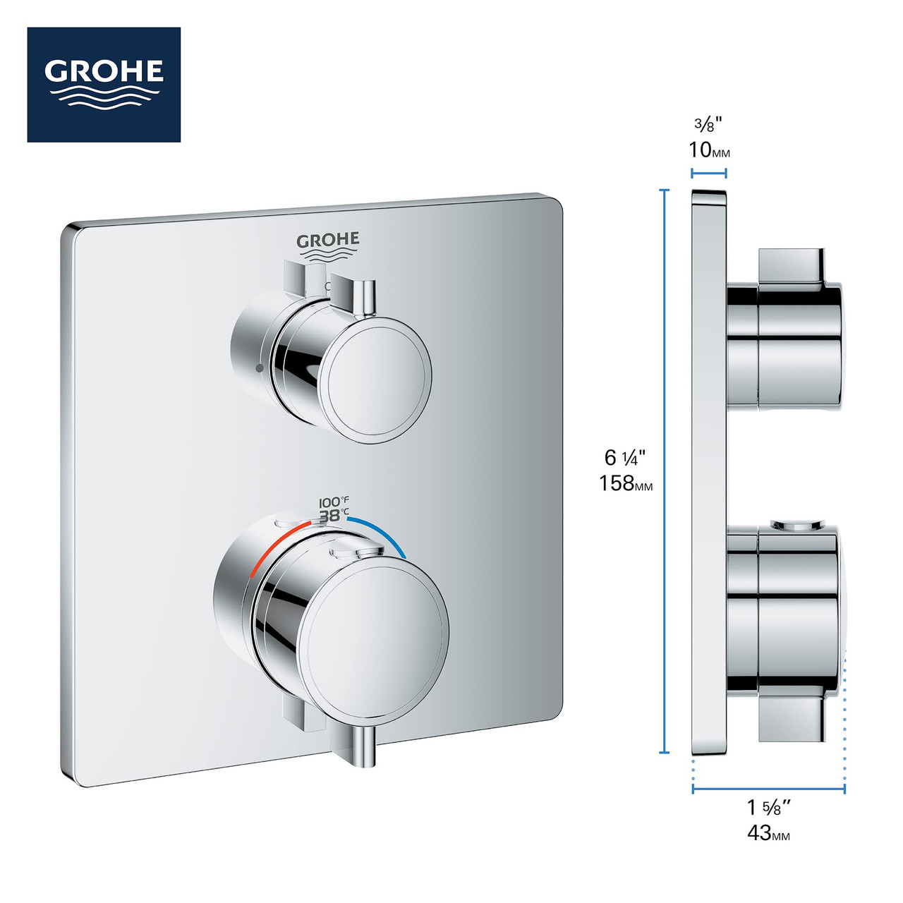 Grohe Grohtherm 24111A00 Dual Function 2-Handle Thermostatic Valve Trim in Grohe Hard Graphite