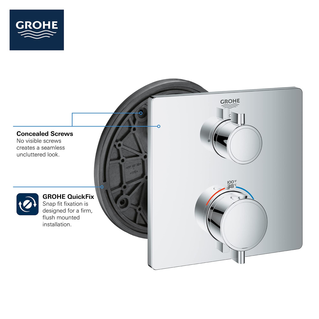Grohe Grohtherm 24110A00 Single Function 2-Handle Thermostatic Valve Trim in Grohe Hard Graphite