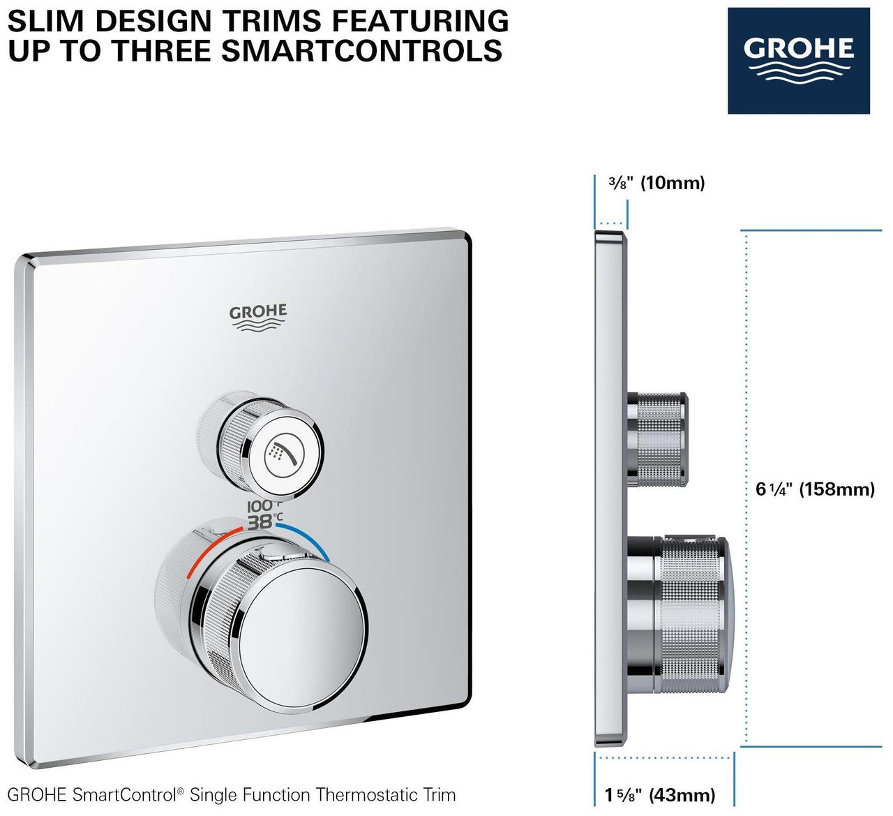 Grohe Grohtherm 291402430 Single Function Thermostatic Valve Trim in Matte Black