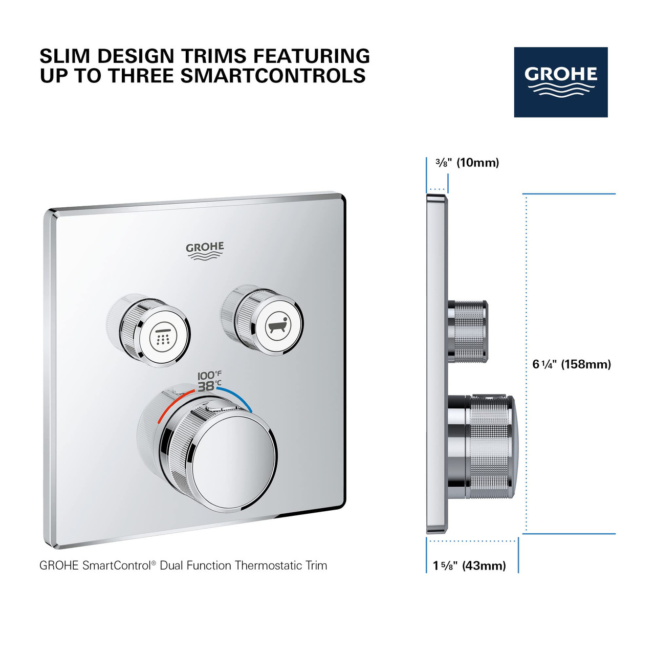 Grohe Grohtherm 29141A00 Dual Function Thermostatic Valve Trim in Grohe Hard Graphite
