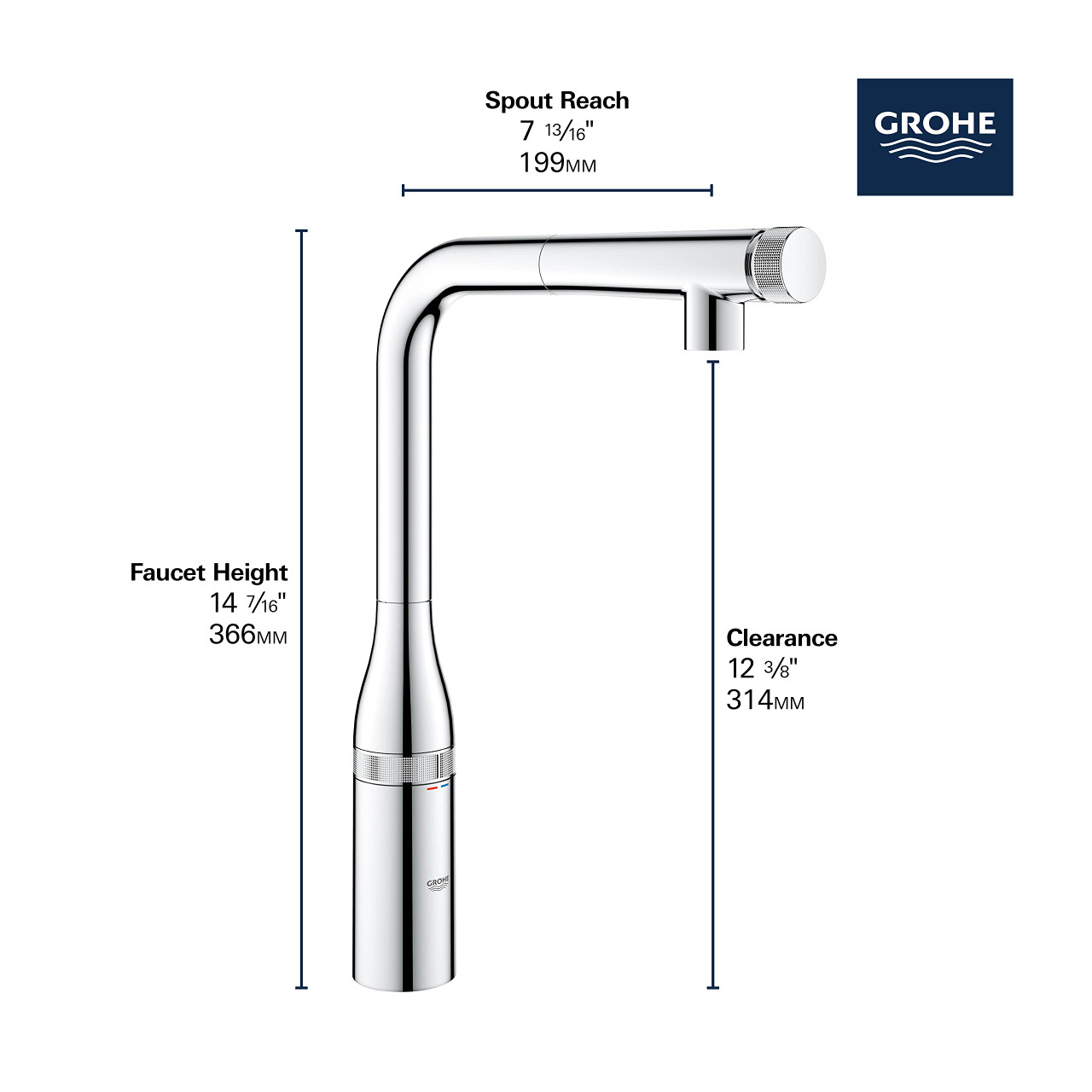 Grohe Essence 31616DC0 SmartControl Pull-Out Single Spray Kitchen Faucet 1.75 GPM in Grohe Supersteel