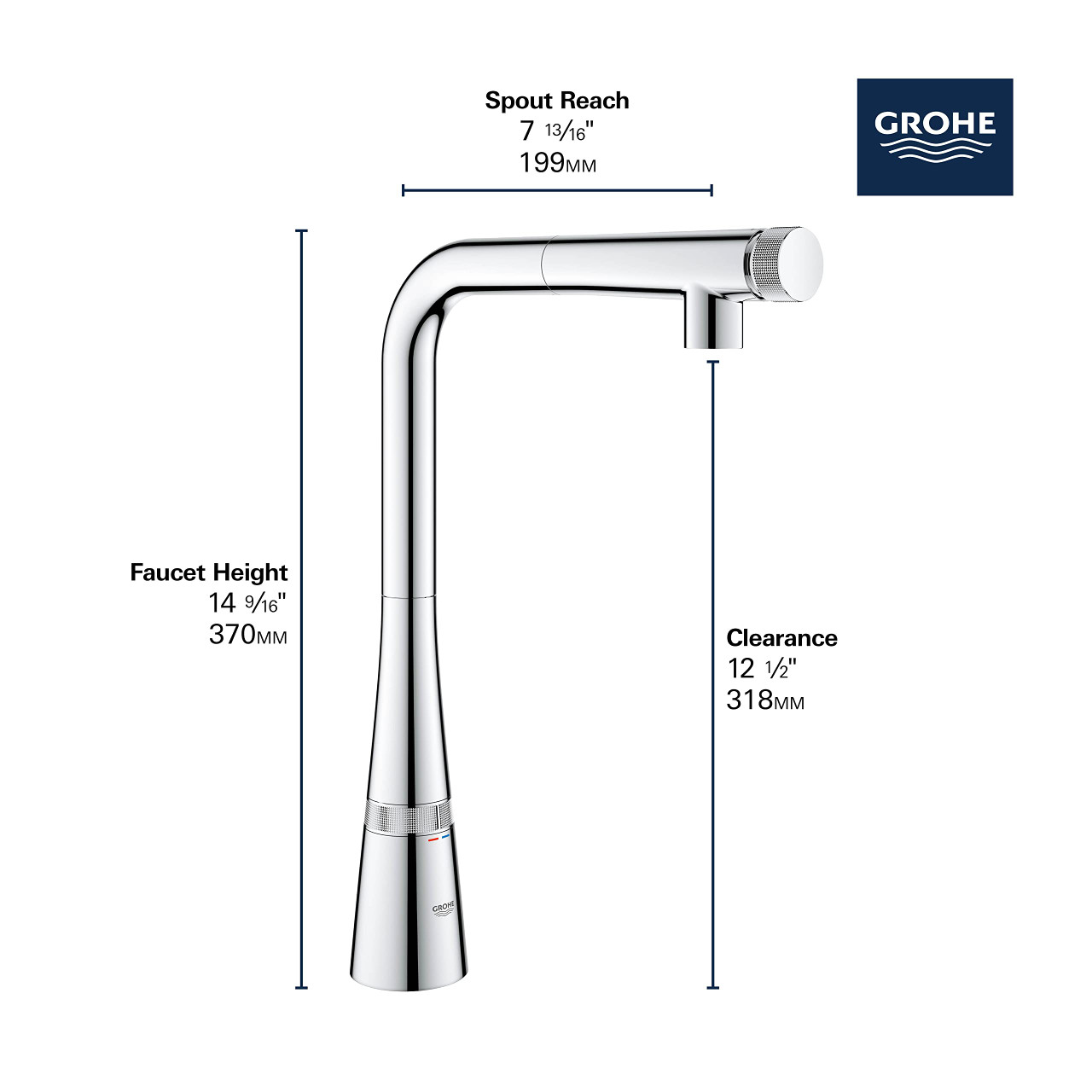 Grohe Zedra 31559002 SmartControl Pull-Out Single Spray Kitchen Faucet 1.75 GPM in Grohe Chrome