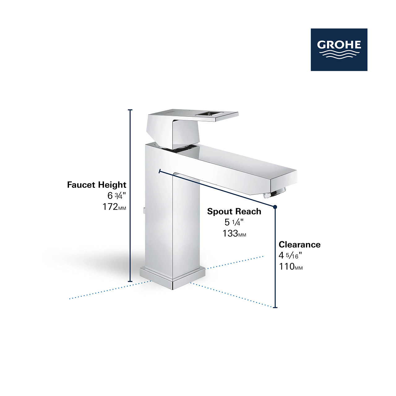 Grohe Eurocube 23670GN0 Single Hole Single-Handle M-Size Bathroom Faucet 1.2 GPM in Grohe Brushed Cool Sunrise