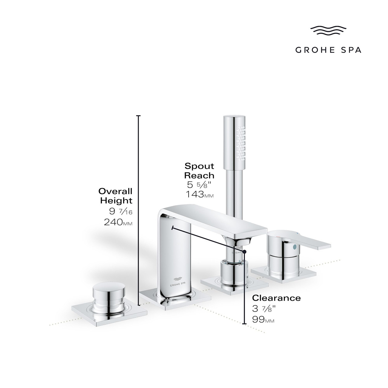 Grohe Allure 19316EN1 Allure 4-Hole Single-Handle Deck Mount Roman Tub Faucet with 1.75 GPM Hand Shower in Grohe Brushed Nickel