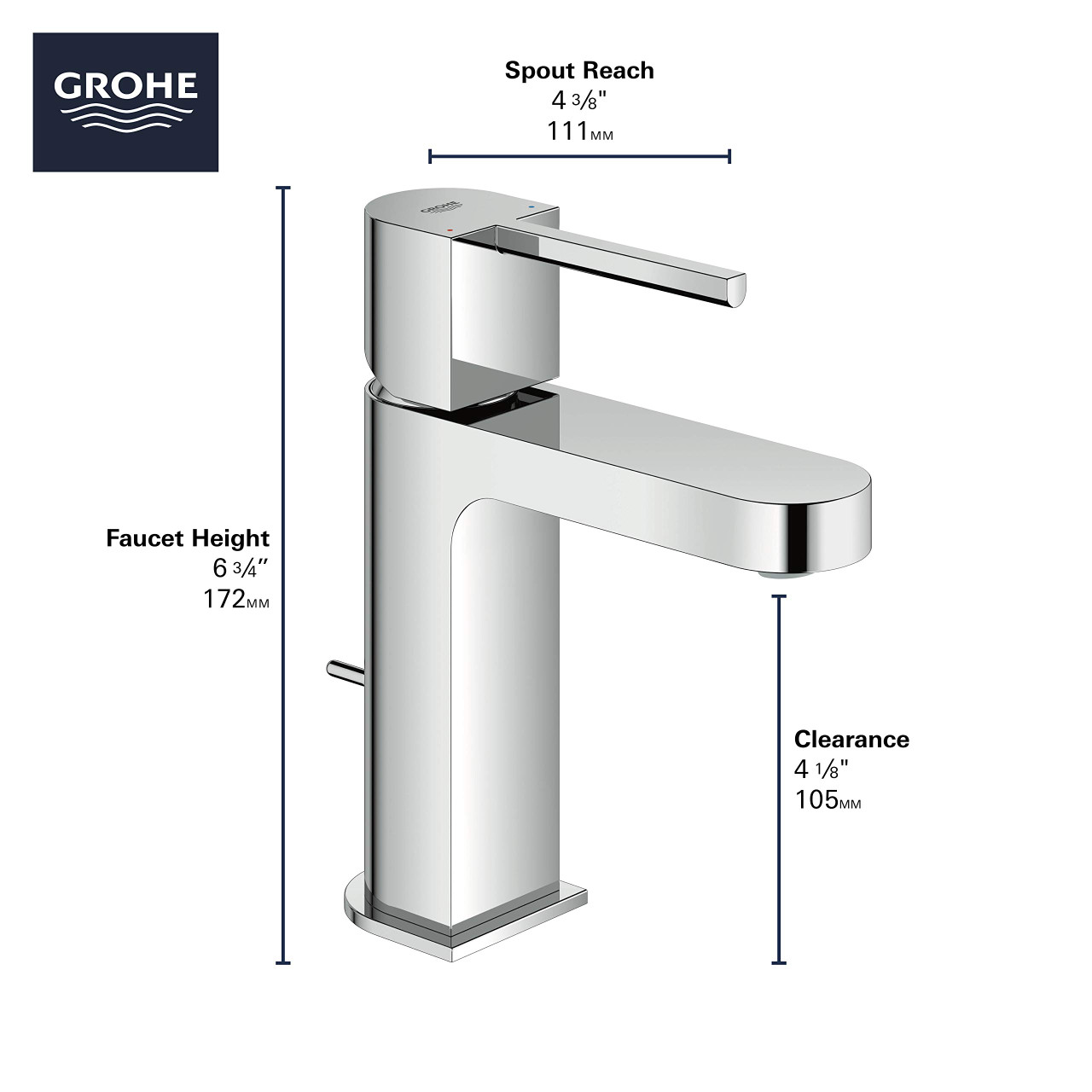 Grohe Plus 33170003 Single Hole Single-Handle S-Size Bathroom Faucet 1.2 GPM in Grohe Chrome