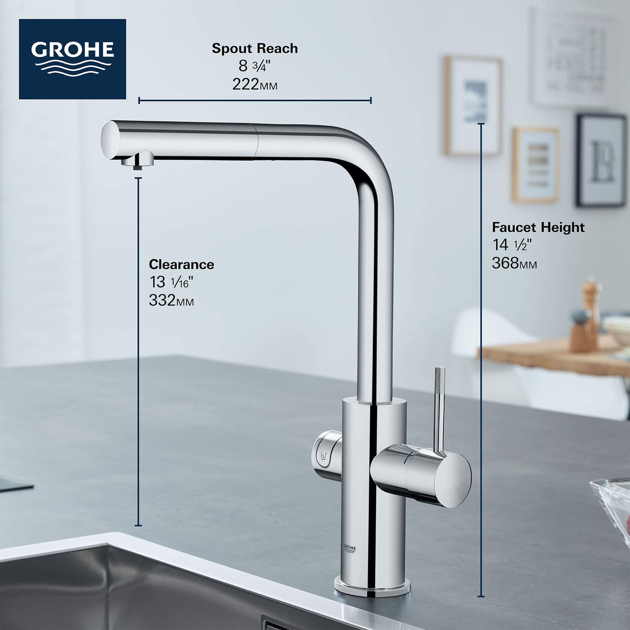 Grohe Blue 31608002 Single-Handle Pull-Out Kitchen Faucet Single Spray 1.75 GPM With Chilled & Sparkling Water in Grohe Chrome