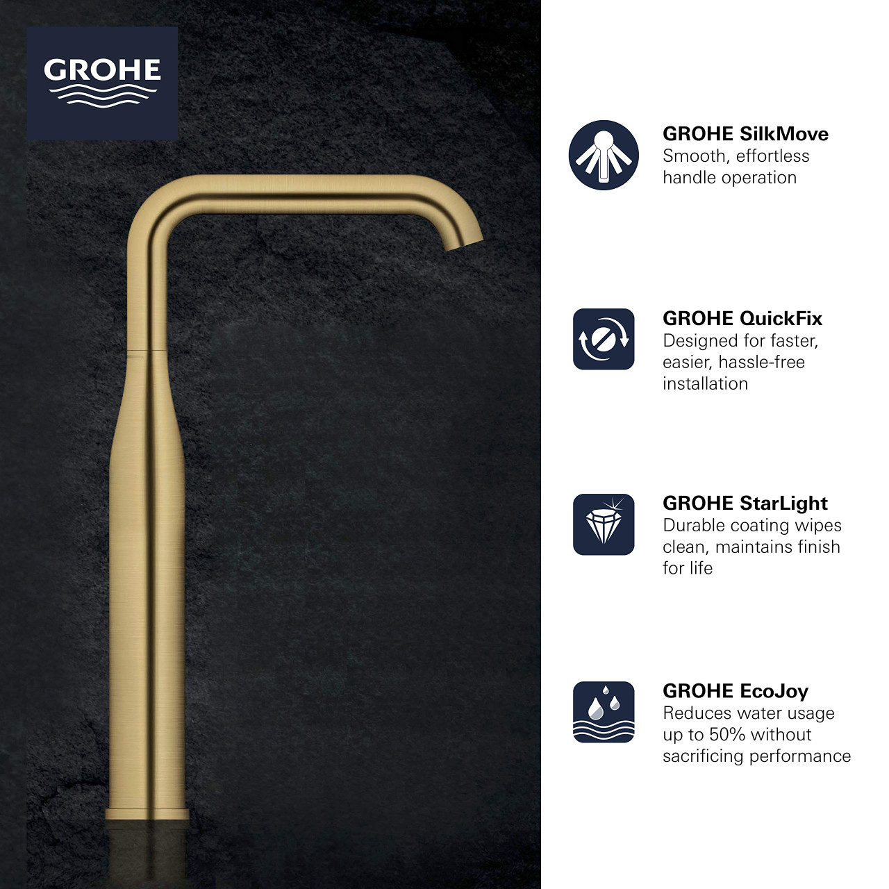 Grohe Essence 23538A0A Single Hole Single-Handle Deck Mount Vessel Sink Faucet 1.2 GPM in Grohe Hard Graphite