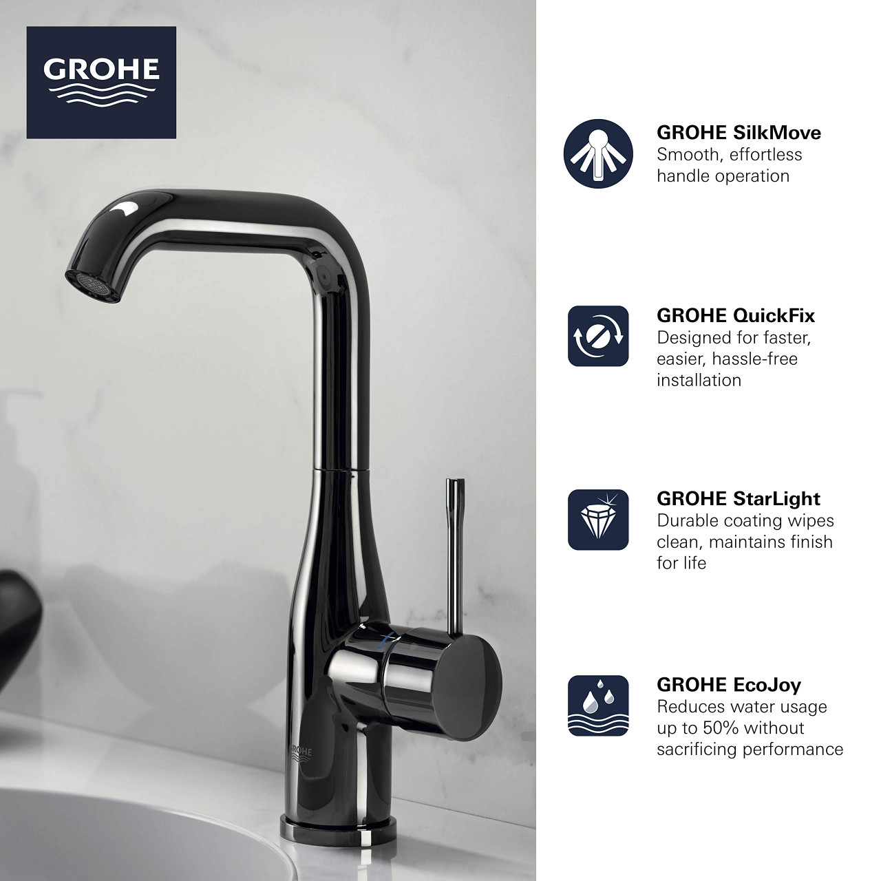 Grohe Essence 23486A0A Single Hole Single-Handle L-Size Bathroom Faucet 1.2 GPM in Grohe Hard Graphite