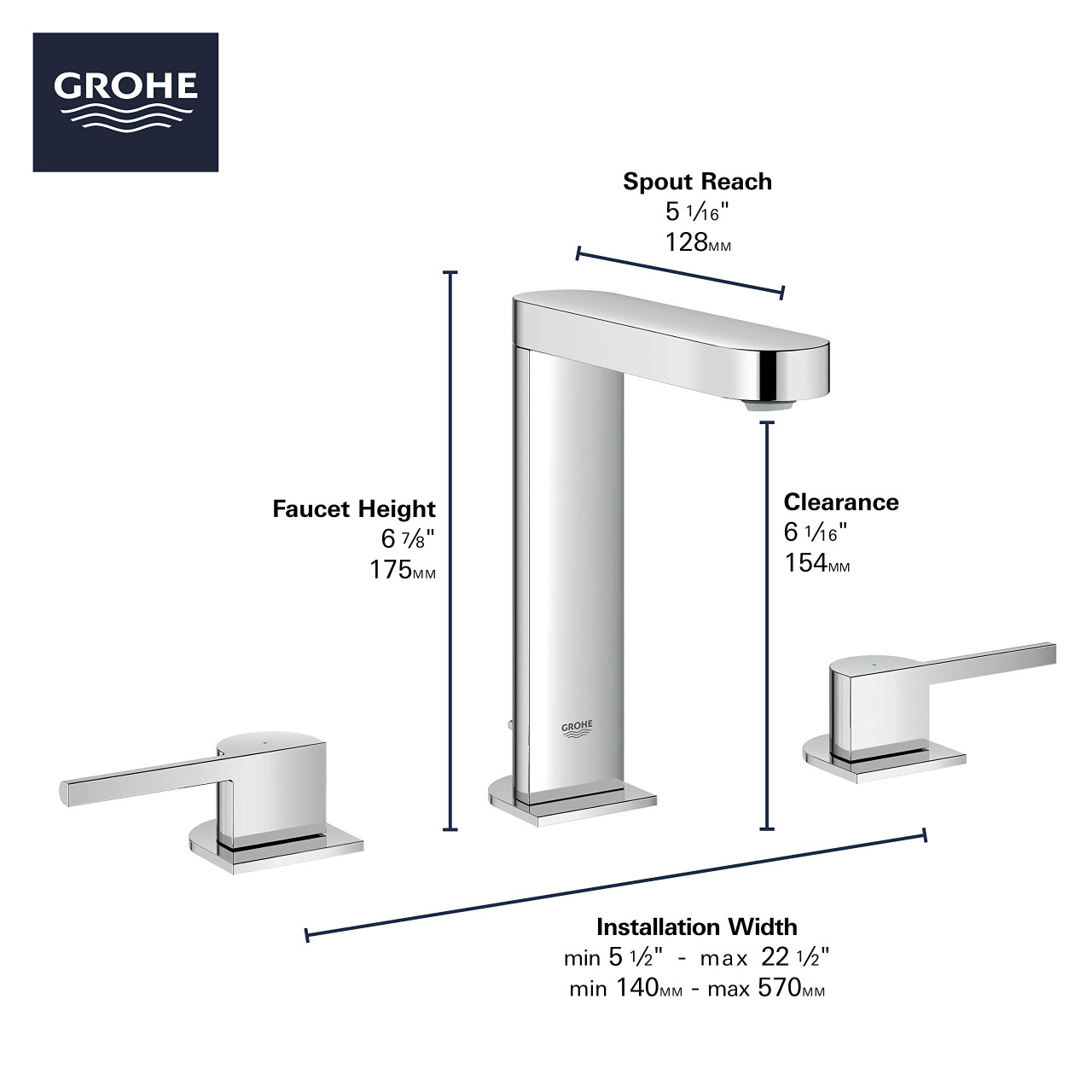 Grohe Plus 20302EN3 8-inch Widespread 2-Handle L-Size Bathroom Faucet 1.2 GPM in Grohe Brushed Nickel