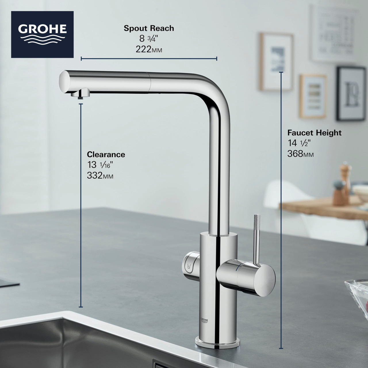 Grohe Blue 31608DC2 Single-Handle Pull-Out Kitchen Faucet Single Spray 1.75 GPM With Chilled & Sparkling Water in Grohe Supersteel