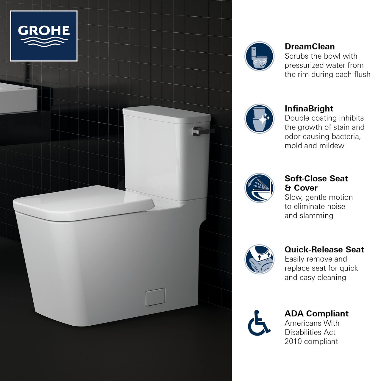Grohe Eurocube 39663000 Two-piece Right Height Elongated Toilet with seat, Right-Hand Trip Lever in Grohe Alpine White