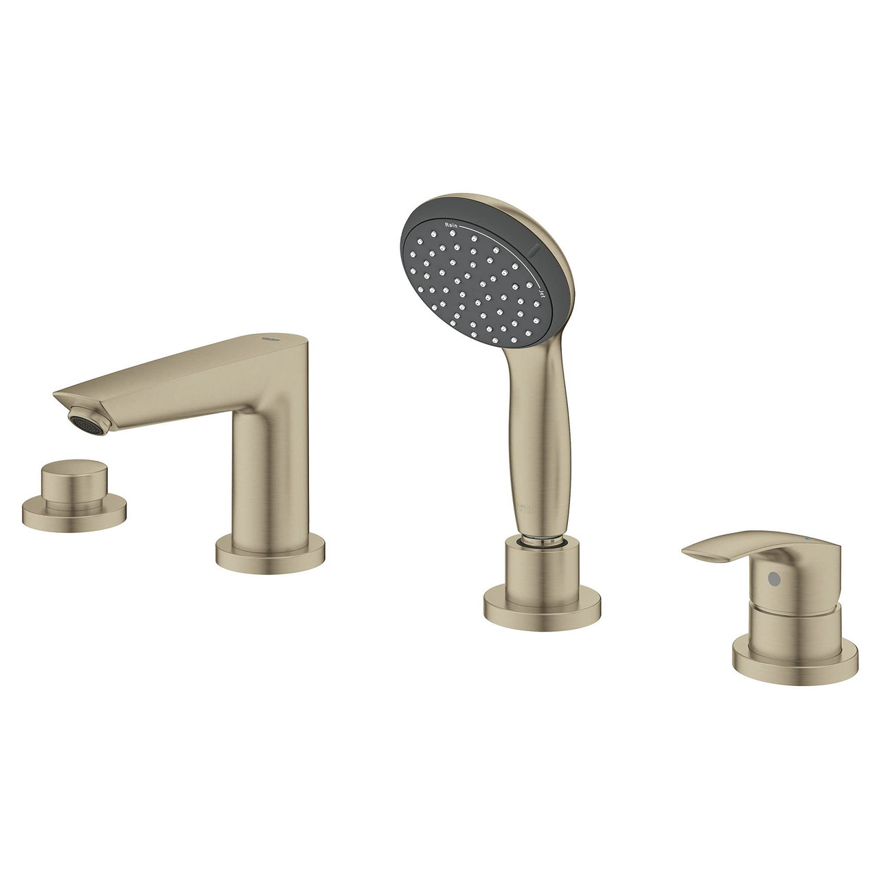 Grohe Eurosmart 25245EN3 4-Hole Single Handle Deck Mount Roman Tub Faucet with 1.75 GPM Hand Shower in Grohe Brushed Nickel