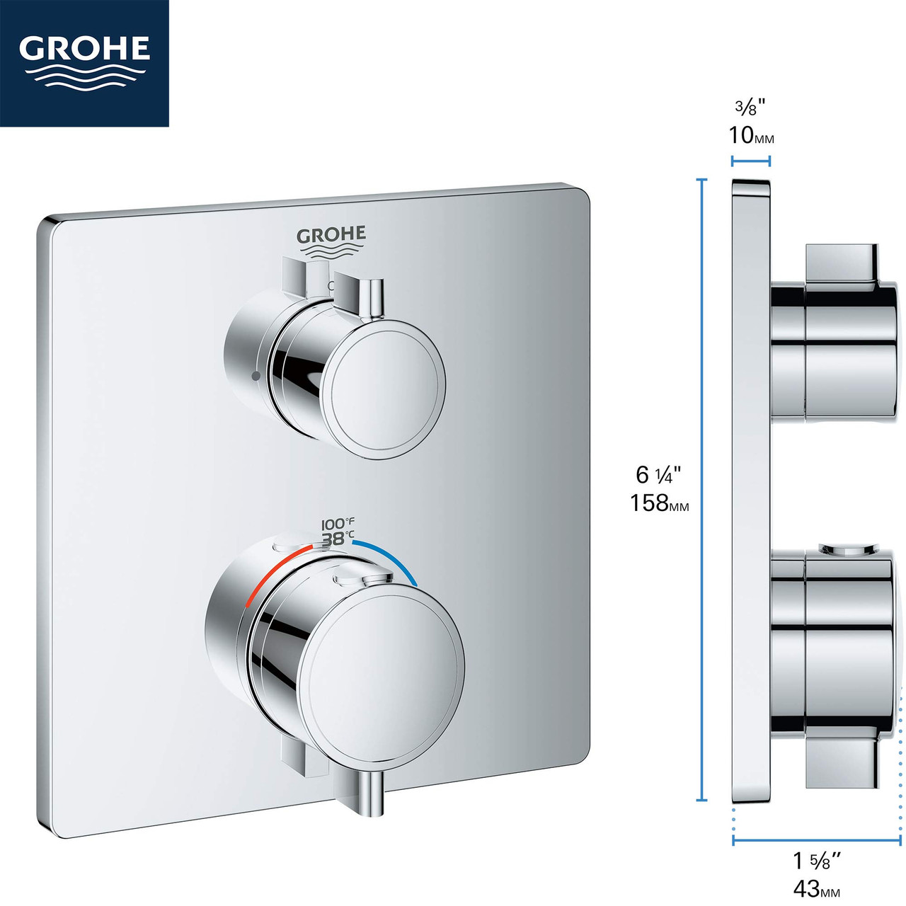 Grohe Grohtherm 24111EN0 Dual Function 2-Handle Thermostatic Valve Trim in Grohe Brushed Nickel
