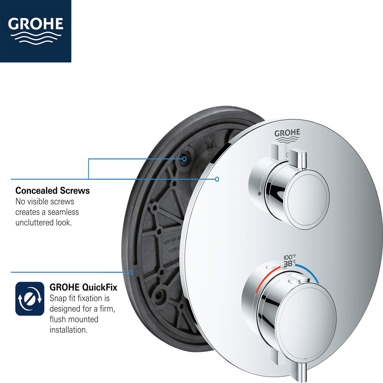 Grohe Grohtherm 24133000 Dual Function 2-Handle Thermostatic Valve Trim in Grohe Chrome