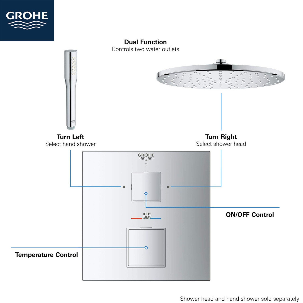Grohe Grohtherm 24158EN0 Dual Function 2-Handle Thermostatic Valve Trim in Grohe Brushed Nickel