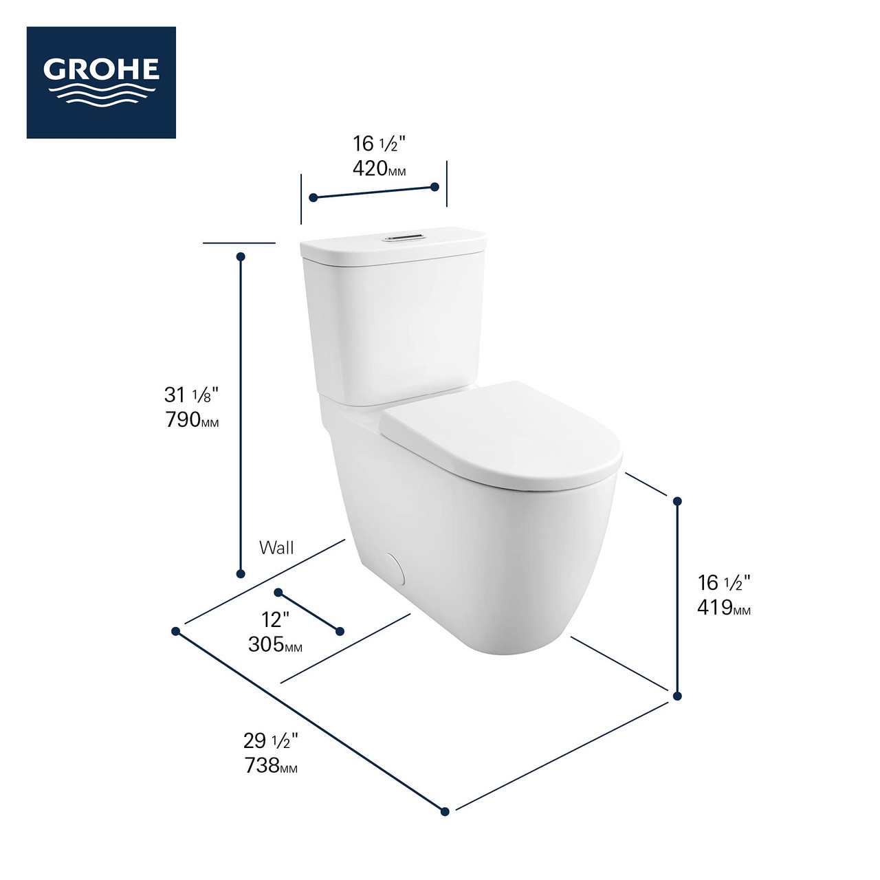 Grohe Essence 39674000 Two-piece Dual Flush Right Height Elongated Toilet with seat in Grohe Alpine White