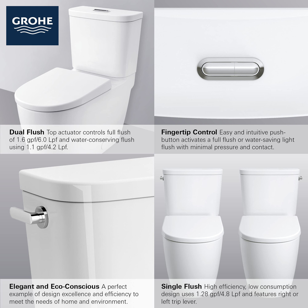 Grohe Essence 39676000 Two-piece Right height Elongated Toilet with seat, Right-Hand Trip Lever in Grohe Alpine White