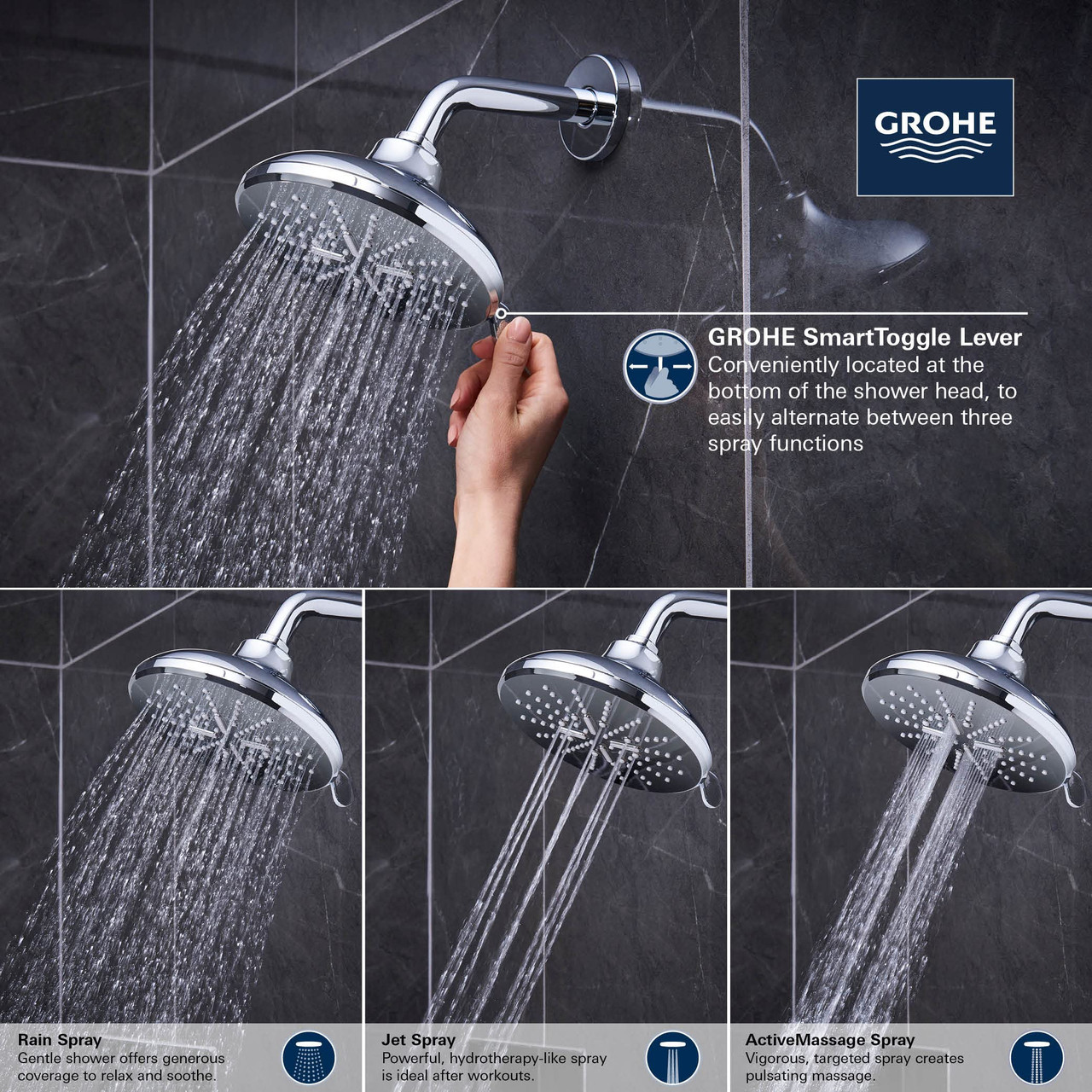 Grohe Rainshower 26789GN0 Shower Head, 6-1/2" - 3 Sprays, 1.75gpm in Grohe Brushed Cool Sunrise