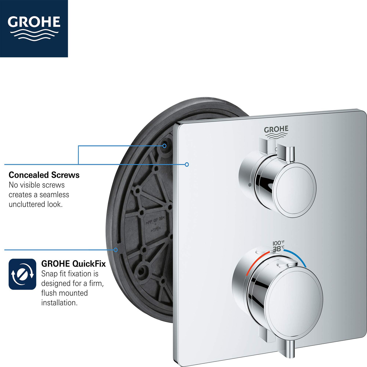 Grohe Grohtherm 24110EN0 Single Function 2-Handle Thermostatic Valve Trim in Grohe Brushed Nickel
