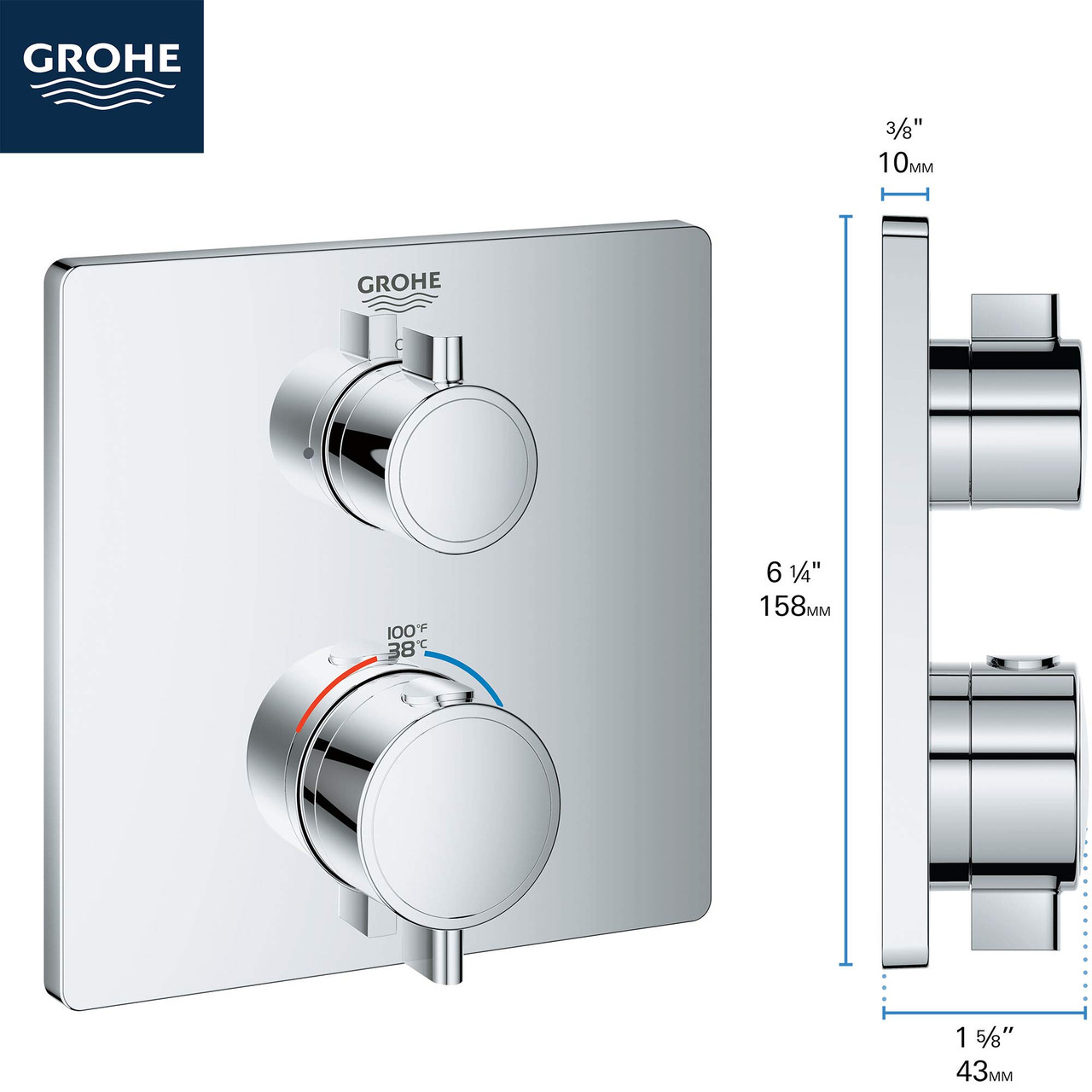 Grohe Grohtherm 24110000 Single Function 2-Handle Thermostatic Valve Trim in Grohe Chrome