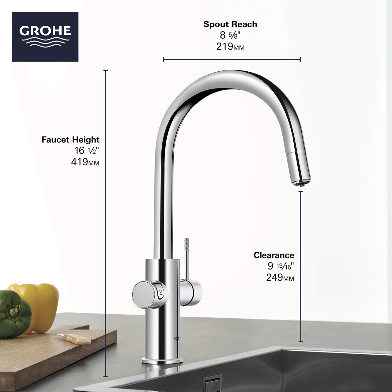 Grohe Blue 31251DC2 Single-Handle Pull Down Kitchen Faucet Single Spray 1.75 GPM With Chilled & Sparkling Water in Grohe Supersteel