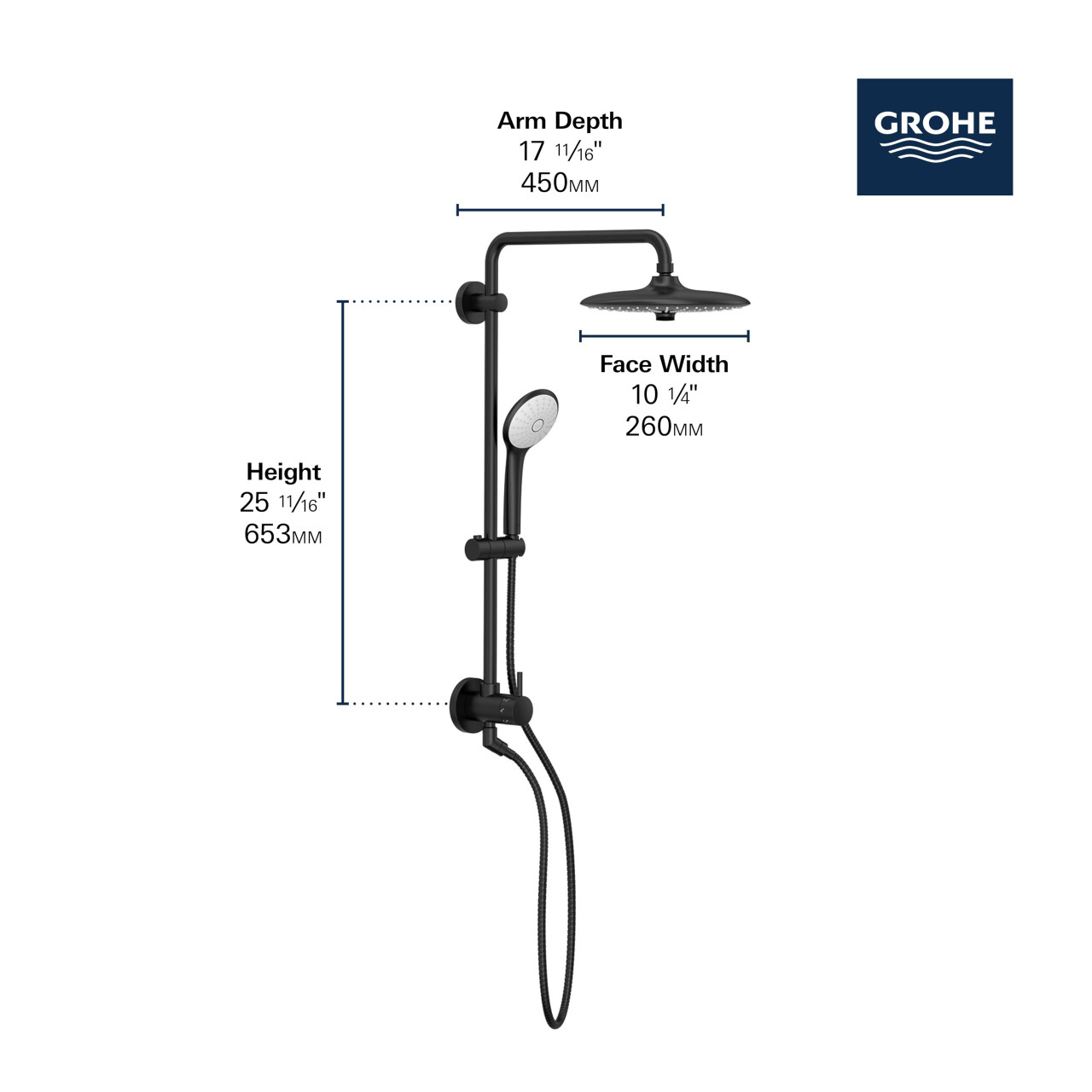 Grohe Retro-Fit 27867EN1 260 Shower System, 2.5 gpm in Grohe Brushed Nickel
