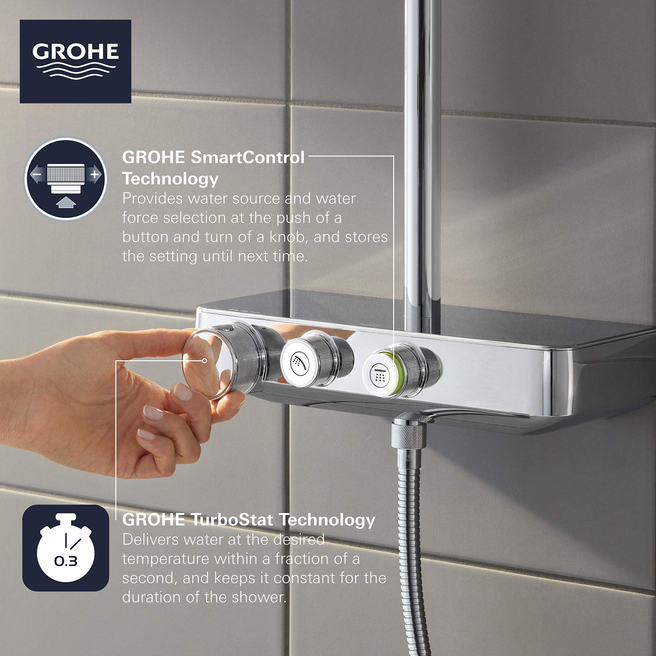 Grohe Euphoria 26511000 Thermostatic Shower System in Grohe Chrome