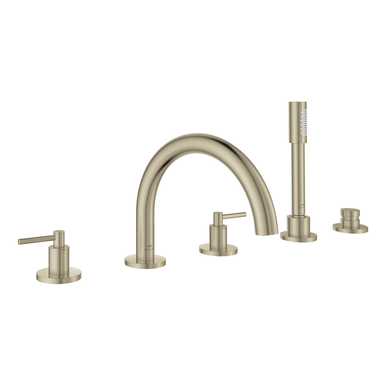 Grohe Atrio 25274EN0 5-Hole 2-Handle Deck Mount Roman Tub Faucet with 1.75 GPM Hand Shower in Grohe Brushed Nickel