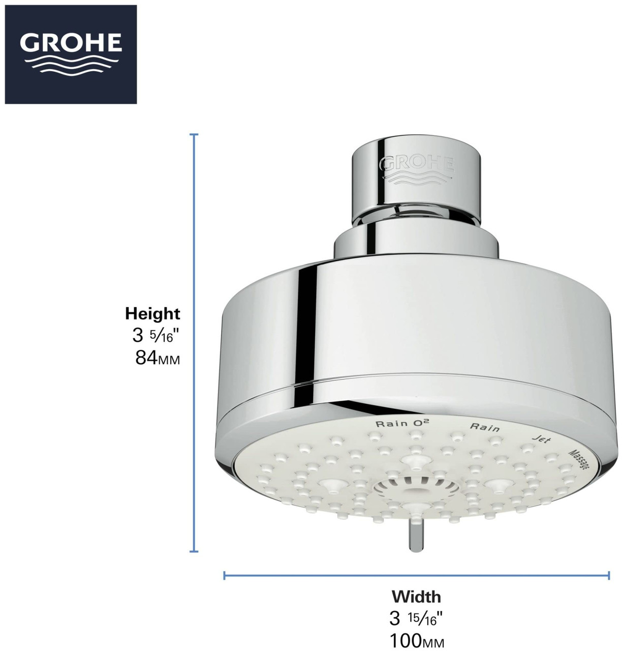 Grohe Tempesta 26043001 100 Shower Head, 4" - 4 Sprays, 1.75 gpm in Grohe Chrome