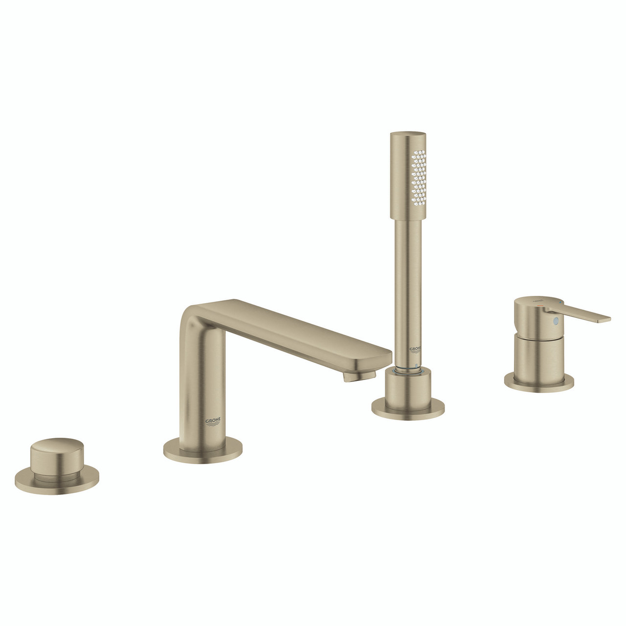 Grohe Lineare 19577EN1 4-Hole Single-Handle Deck Mount Roman Tub Faucet with 1.75 GPM Hand Shower in Grohe Brushed Nickel