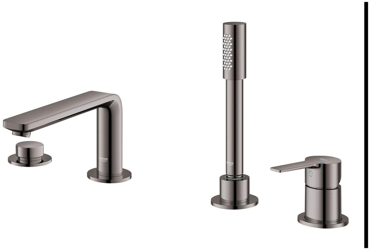 Grohe Lineare 19577EN1 4-Hole Single-Handle Deck Mount Roman Tub Faucet with 1.75 GPM Hand Shower in Grohe Brushed Nickel