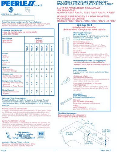 Peerless Core P220LF Two Handle Kitchen Faucet in Chrome Finish