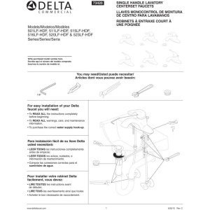 Delta 520LF-HDF Single Handle Centerset Lavatory Faucet CHROME