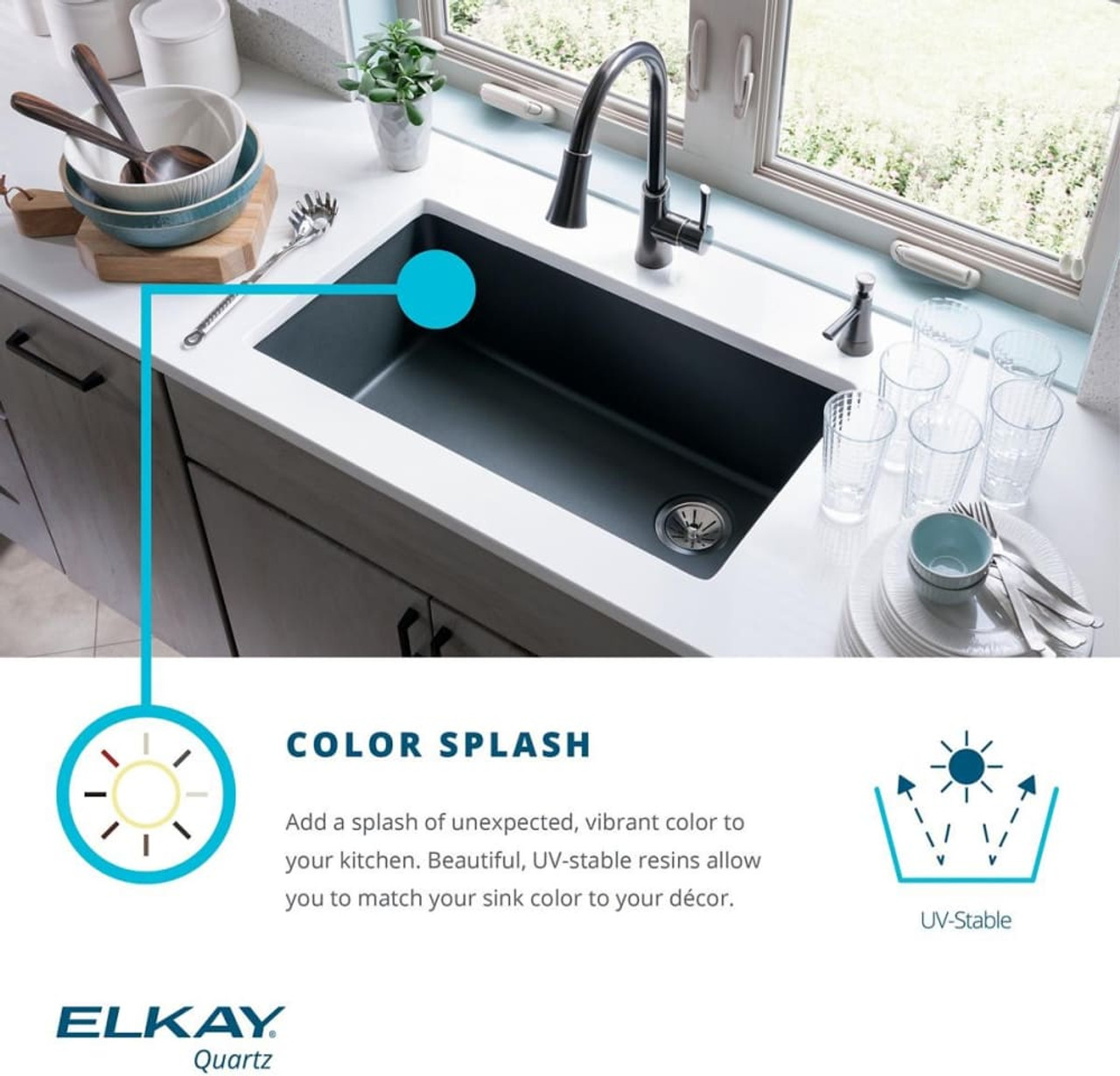 Elkay Quartz Classic 33" x 20-1/2" x 9-1/2" Offset Double Bowl Undermount Sink Bisque