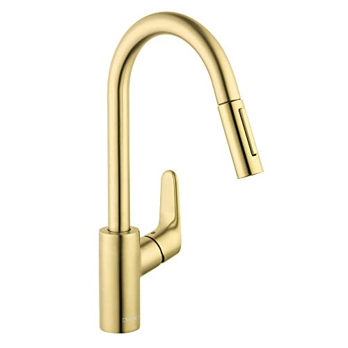 Hansgrohe 04505250 Focus High Arc Kitchen Faucet, 2-Spray Pull-Down, 1.75 GPM in Brushed Gold Optic
