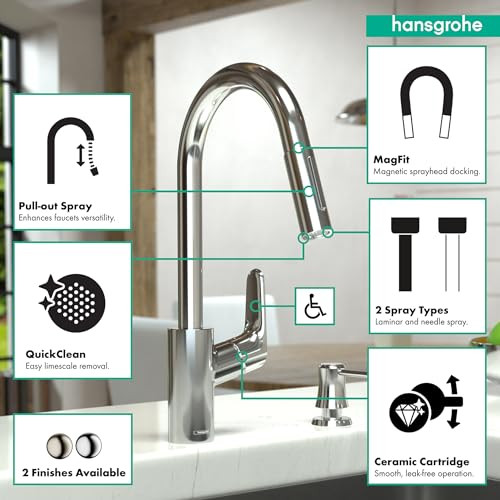 Hansgrohe 04505670 Focus High Arc Kitchen Faucet, 2-Spray Pull-Down, 1.75 GPM in Matte Black