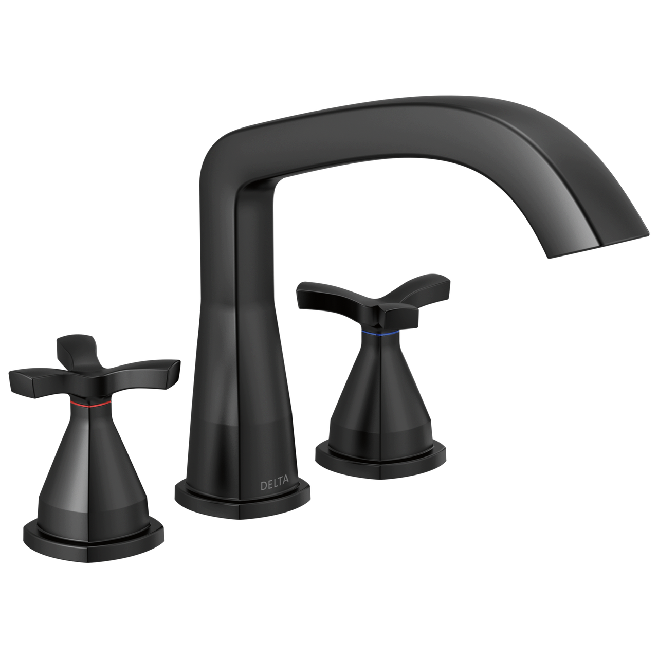 Delta Stryke Three Hole Roman Tub Trim with Cross Handles in Matte Black Finish - T27766-BL