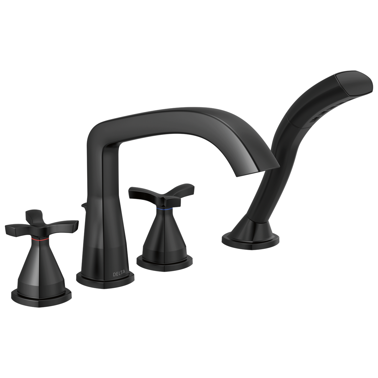 Delta Stryke Four Hole Roman Tub Trim with Cross Handles in Matte Black Finish - T47766-BL