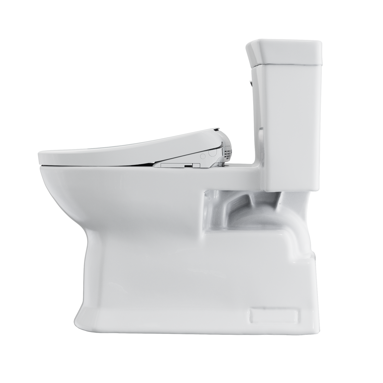 Toto Soiree One Piece Elongated Universal Height Toilet with CEFIONTECT 1.28 GPF with Contemporary Washlet+ S7 Bidet Seat in Cotton White