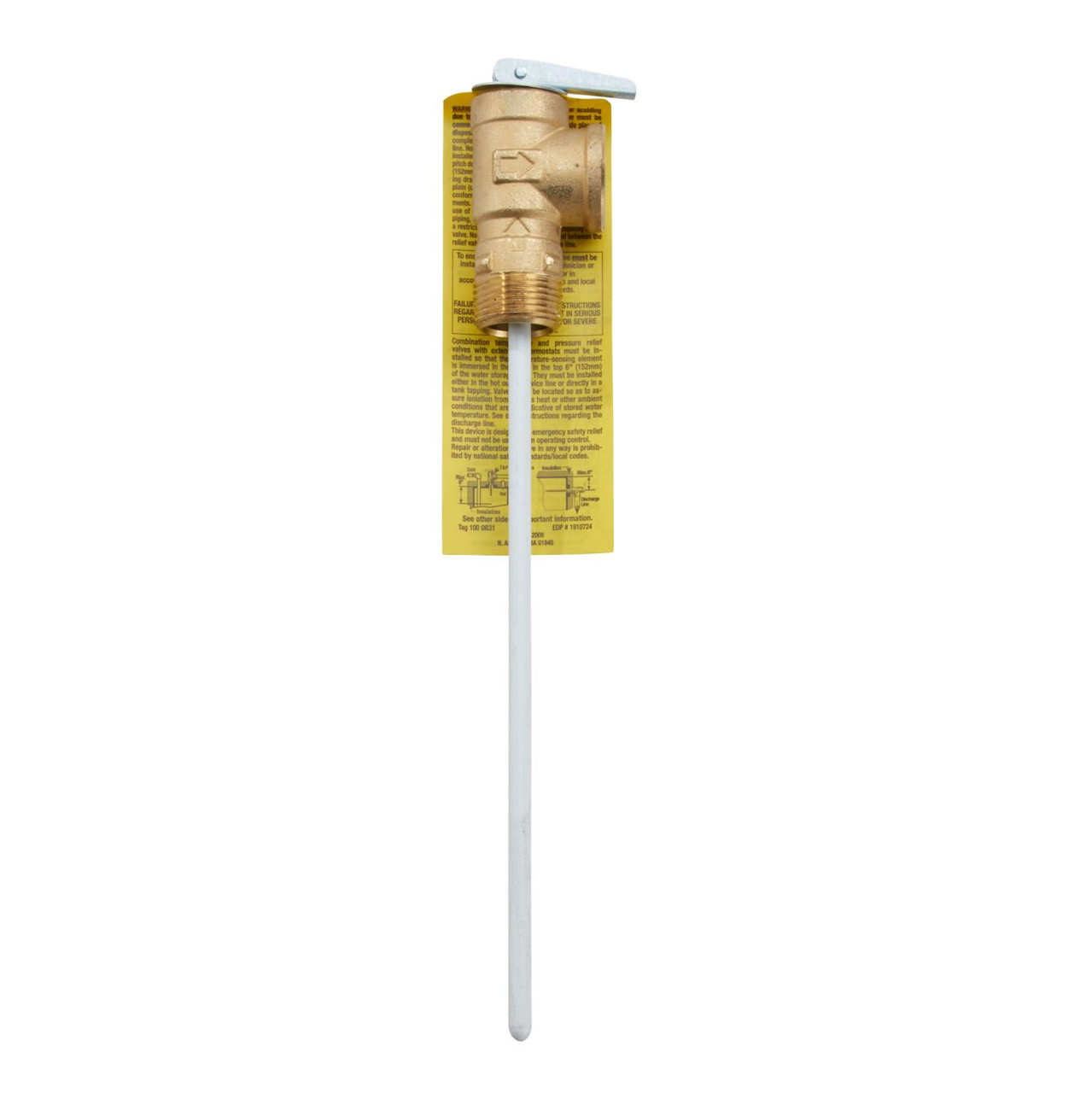 Watts 3/4" Brass Self Closing Temperature And Pressure Relief Valve, 150 psi, 210 degree F, Test Lever, 8" Extension Thermostat - 0066110