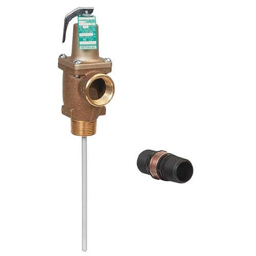 Watts 1" 40XL-4 Bronze Automatic Reseating Temperature and Pressure Relief Valve, 150 psi, 210 degree F, 4" Coated Thermostat, Discharge Line Flood Sensor Included - F163725