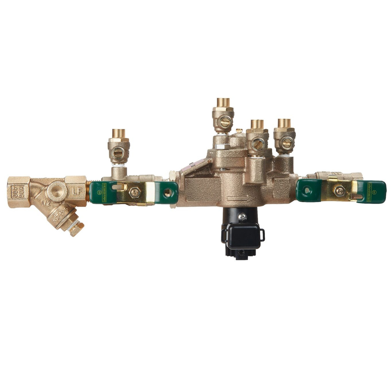 Watts 1/2" Lead Free Reduced Pressure Zone Backflow Preventer Assembly, Quarter Turn Shutoff Valves, Bronze Strainer, Backflow Flood Sensor - 88004077